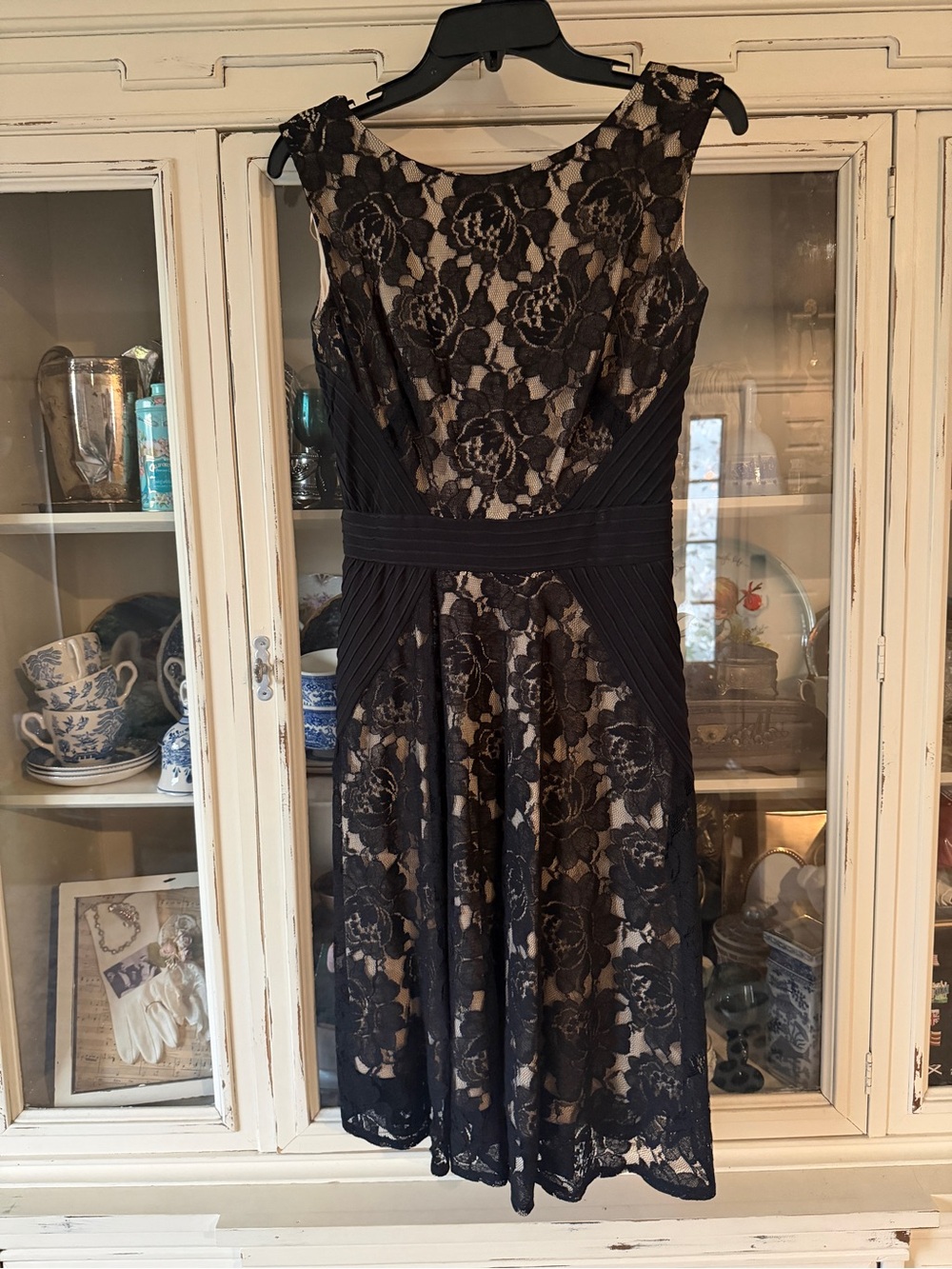 Danny & Nicole Black Lace Midi Dress with Nude Underlay